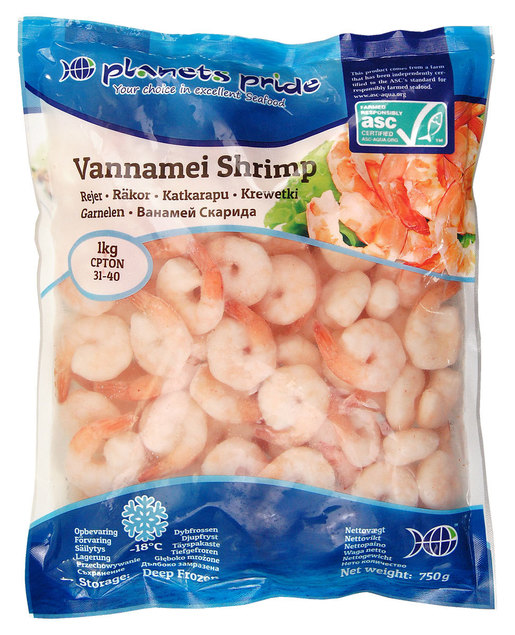 ASEA PP Vannamei Shrimp 1kg CPTON 41/50 IQF 750g | PP 熟白虾虾仁 带尾 41/50 750g | PP 熟白虾虾仁 带尾 41/50 750g