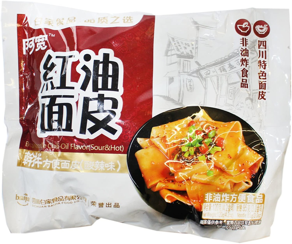 阿宽 红油面皮四联包 4*110g | AK Sichuan Broad Noodles Chili Oil Flavour 4*110g